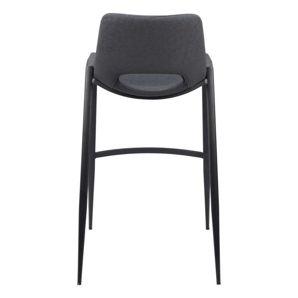 Set of Two 30" Black Faux Leather And Fabric And Steel Low Back Bar Height Bar Chairs
