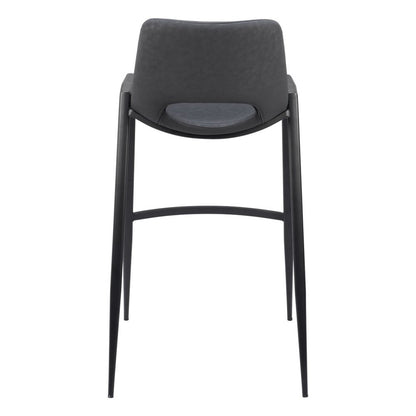 Set of Two 30" Black Faux Leather And Fabric And Steel Low Back Bar Height Bar Chairs