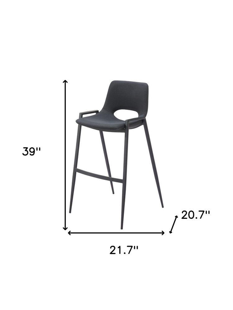 Set of Two 30" Black Faux Leather And Fabric And Steel Low Back Bar Height Bar Chairs