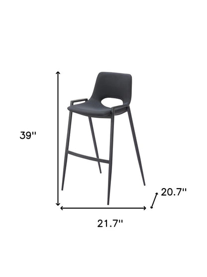 Set of Two 30" Black Faux Leather And Fabric And Steel Low Back Bar Height Bar Chairs