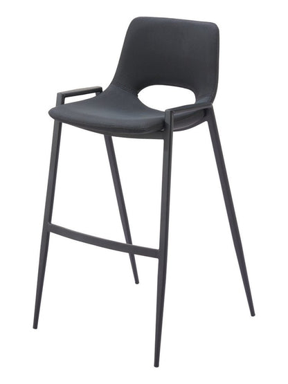 Set of Two 30" Black Faux Leather And Fabric And Steel Low Back Bar Height Bar Chairs