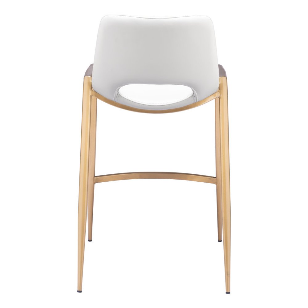 Set of Two 26" White And Gold Faux Leather And Fabric And Steel Low Back Counter Height Bar Chairs