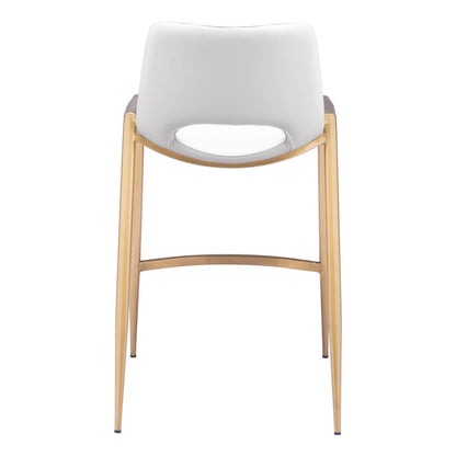 Set of Two 26" White And Gold Faux Leather And Fabric And Steel Low Back Counter Height Bar Chairs