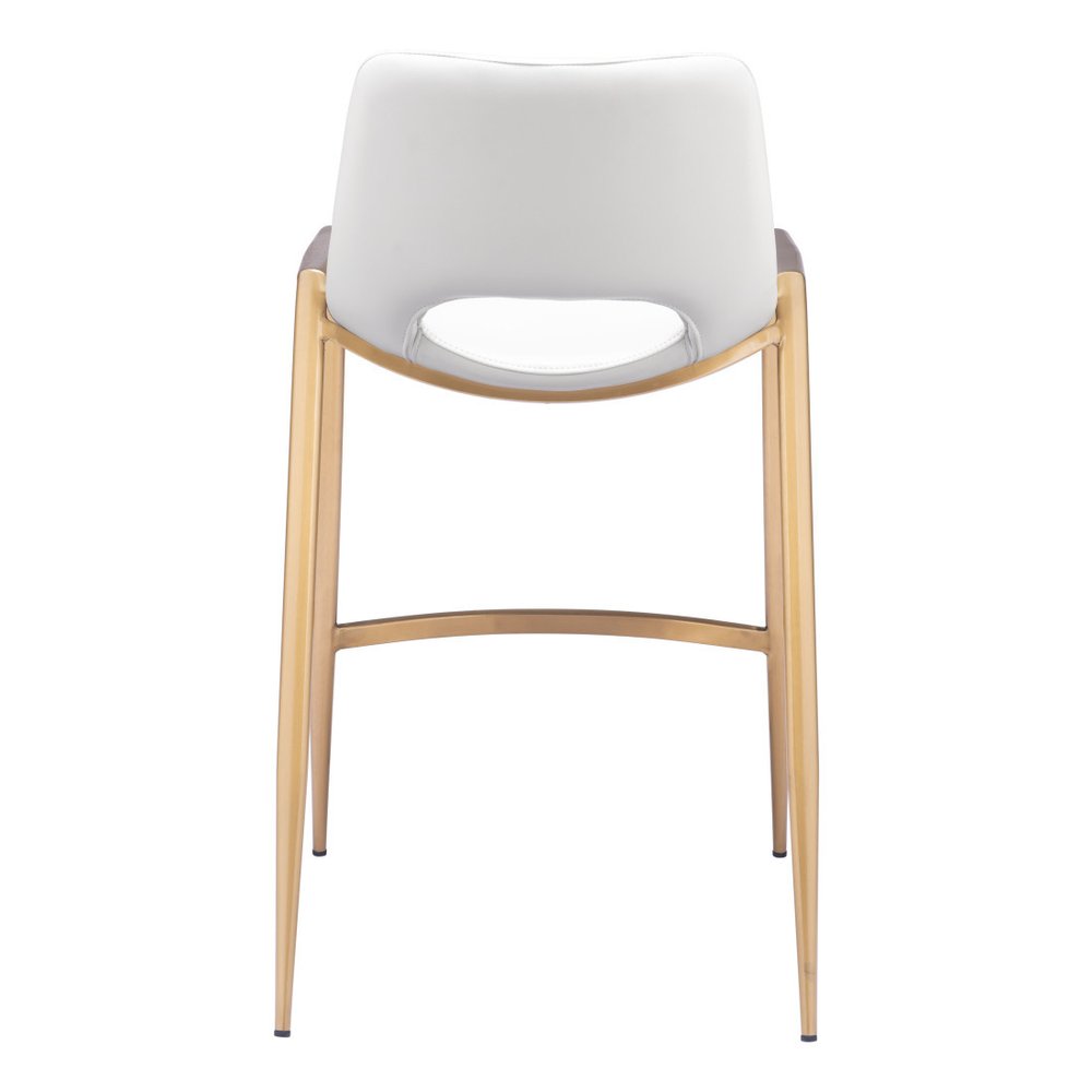 Set of Two 26" White And Gold Faux Leather And Fabric And Steel Low Back Counter Height Bar Chairs