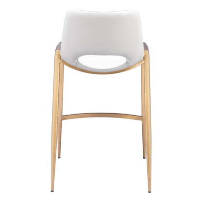 Set of Two 26" White And Gold Faux Leather And Fabric And Steel Low Back Counter Height Bar Chairs