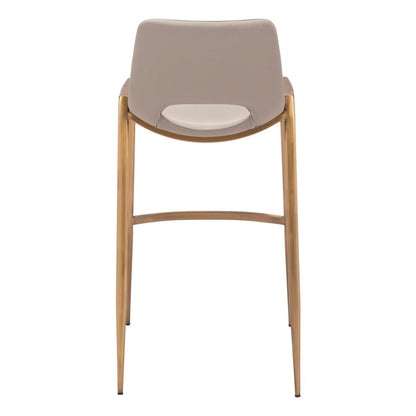 Set of Two 30" Beige And Gold Faux Leather And Fabric And Steel Low Back Bar Height Bar Chairs