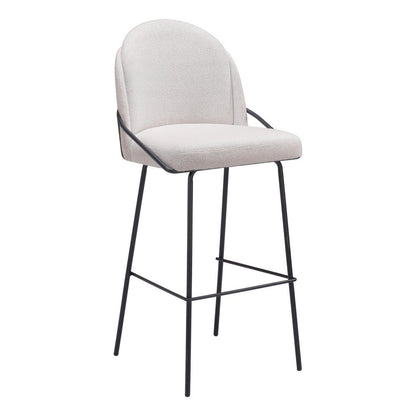 Set of Two 30" Ivory And Black Shearling And Fabric And Steel Bar Height Bar Chairs