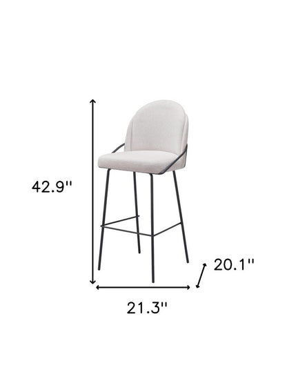 Set of Two 30" Ivory And Black Shearling And Fabric And Steel Bar Height Bar Chairs