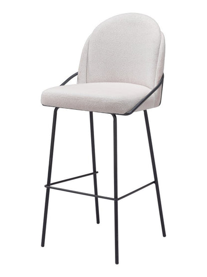Set of Two 30" Ivory And Black Shearling And Fabric And Steel Bar Height Bar Chairs