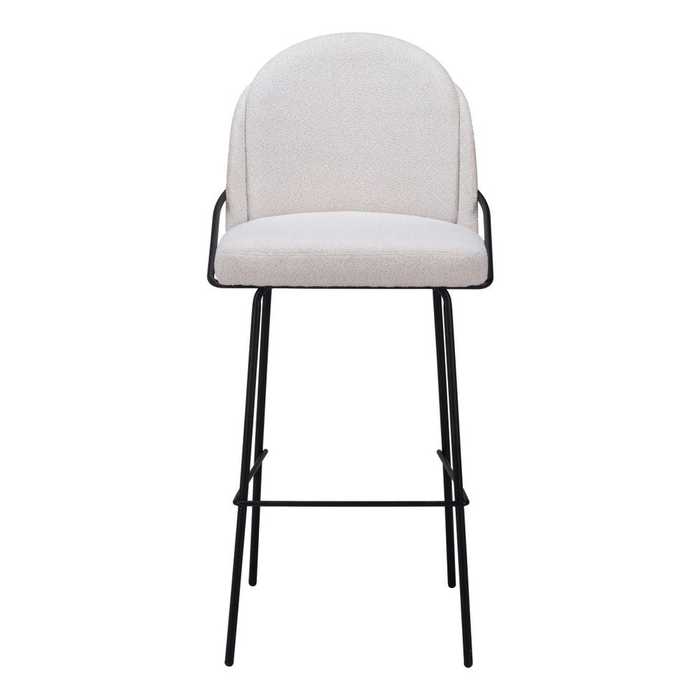 Set of Two 30" Ivory And Black Shearling And Fabric And Steel Bar Height Bar Chairs