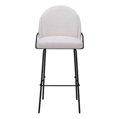 Set of Two 30" Ivory And Black Shearling And Fabric And Steel Bar Height Bar Chairs