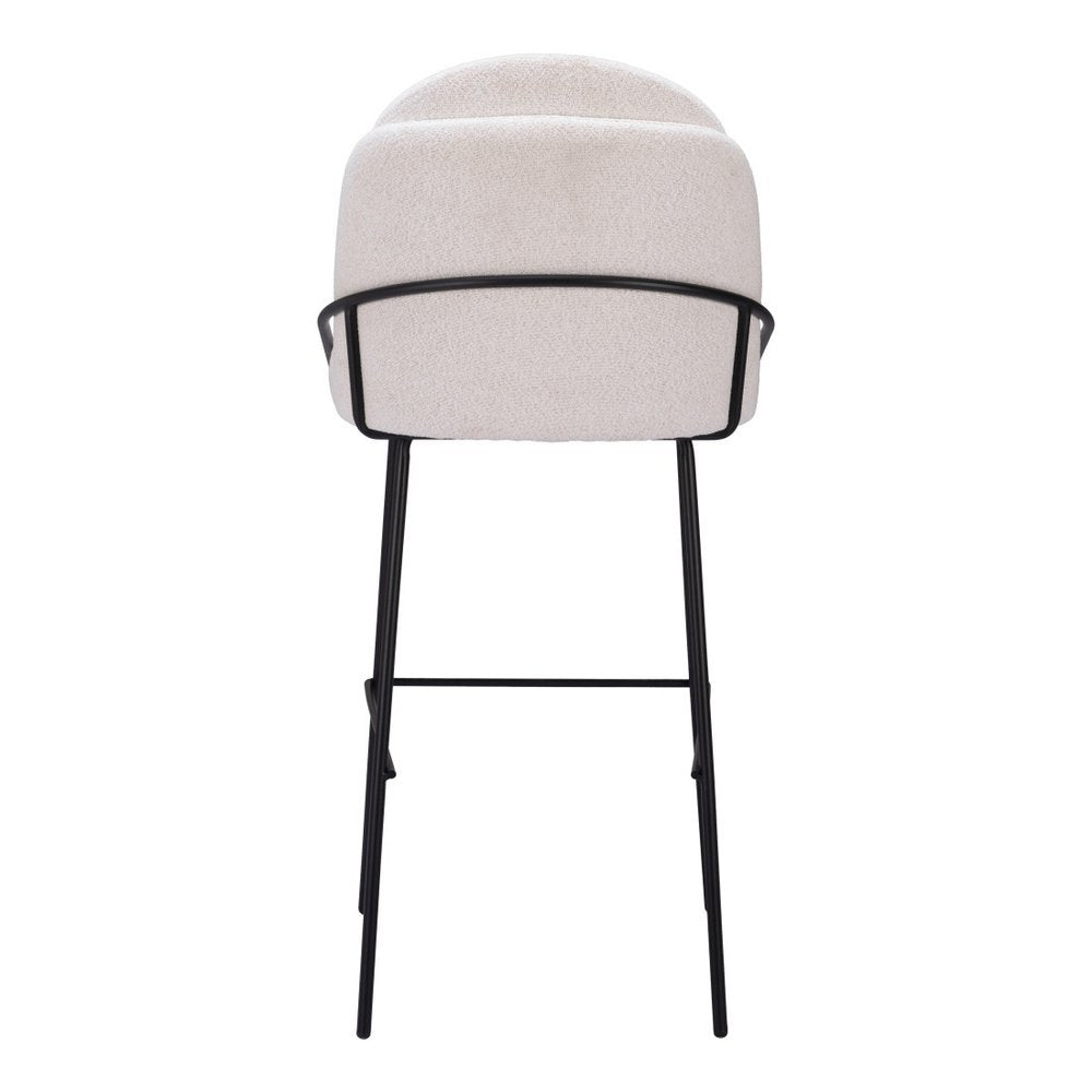 Set of Two 30" Ivory And Black Shearling And Fabric And Steel Bar Height Bar Chairs