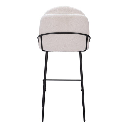Set of Two 30" Ivory And Black Shearling And Fabric And Steel Bar Height Bar Chairs