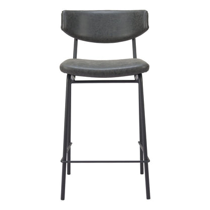 Set of Two 30" Black Faux Leather And Steel Low Back Bar Height Bar Chairs