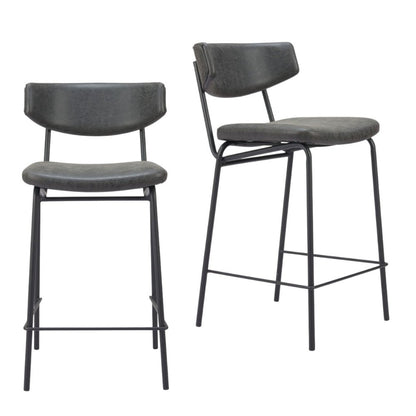 Set of Two 30" Black Faux Leather And Steel Low Back Bar Height Bar Chairs
