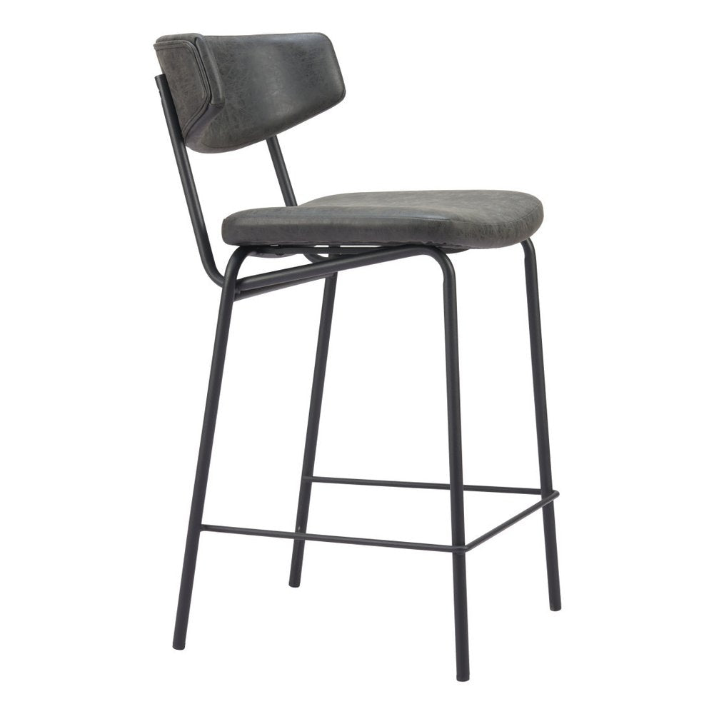 Set of Two 30" Black Faux Leather And Steel Low Back Bar Height Bar Chairs