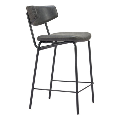Set of Two 30" Black Faux Leather And Steel Low Back Bar Height Bar Chairs