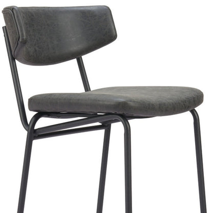Set of Two 30" Black Faux Leather And Steel Low Back Bar Height Bar Chairs