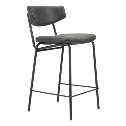 Set of Two 30" Black Faux Leather And Steel Low Back Bar Height Bar Chairs