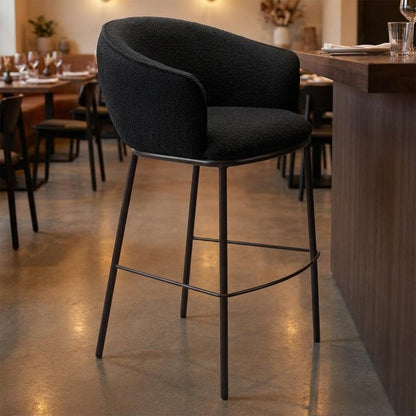 30" Black And Bronze Shearling And Fabric And Steel Bar Height Bar Chair