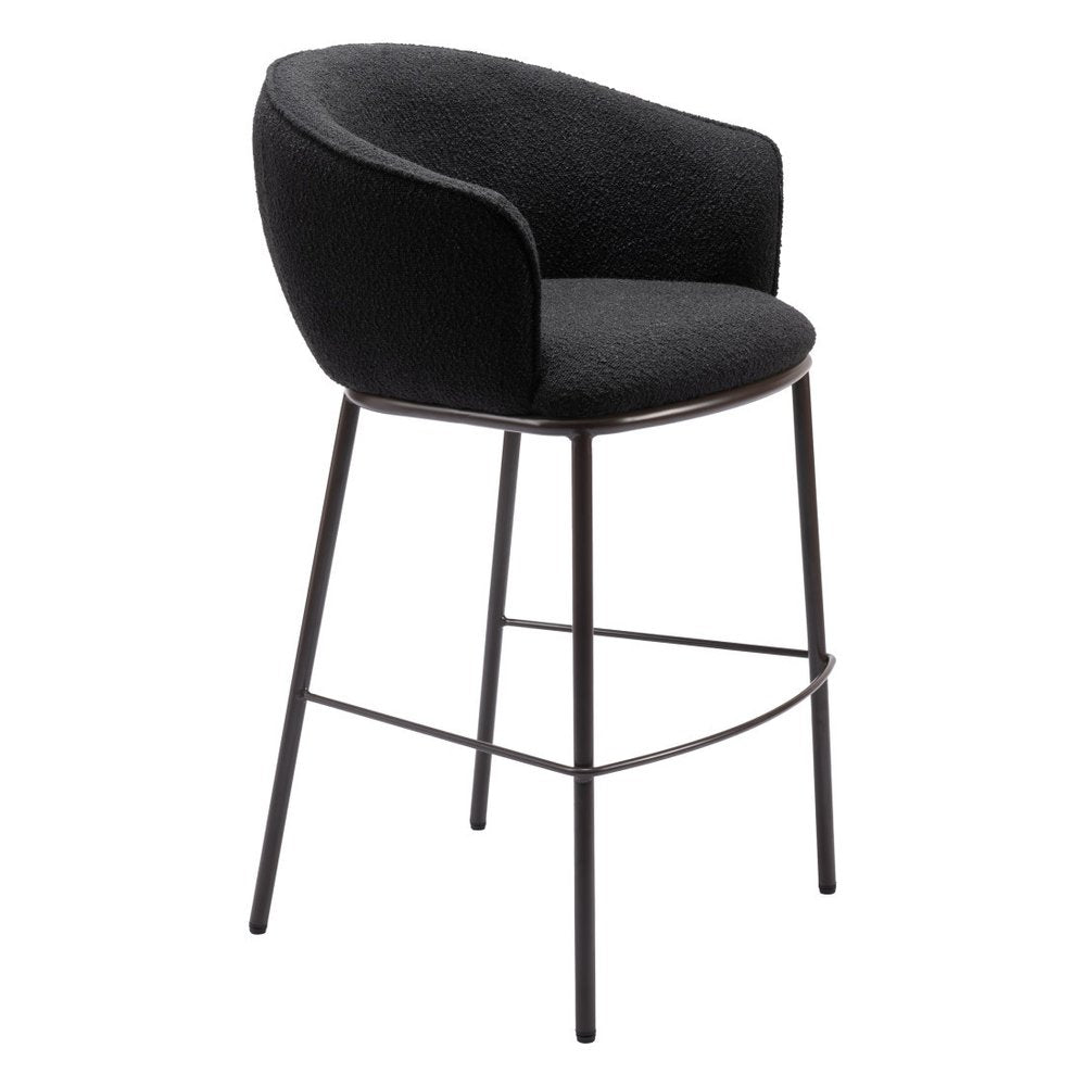 30" Black And Bronze Shearling And Fabric And Steel Bar Height Bar Chair