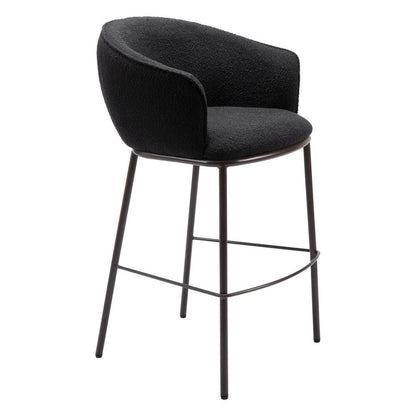 30" Black And Bronze Shearling And Fabric And Steel Bar Height Bar Chair