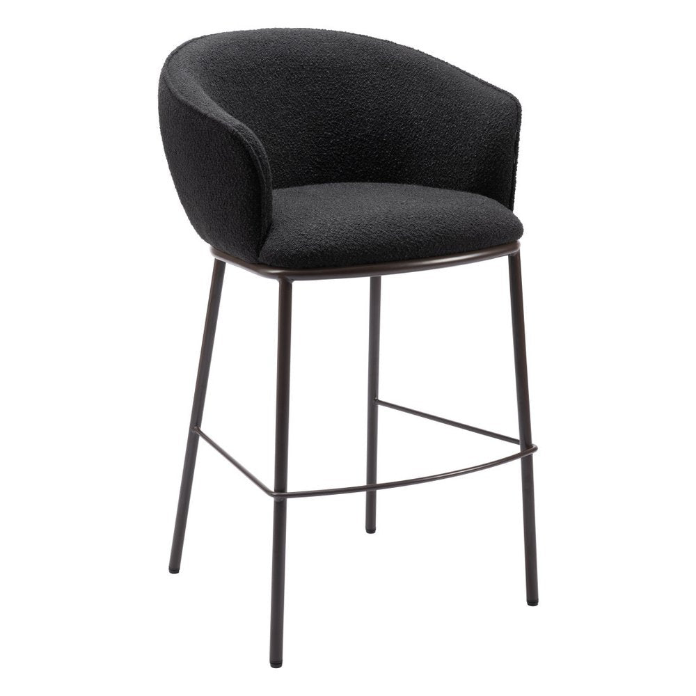 30" Black And Bronze Shearling And Fabric And Steel Bar Height Bar Chair