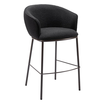 30" Black And Bronze Shearling And Fabric And Steel Bar Height Bar Chair