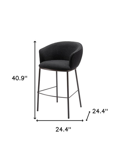 30" Black And Bronze Shearling And Fabric And Steel Bar Height Bar Chair