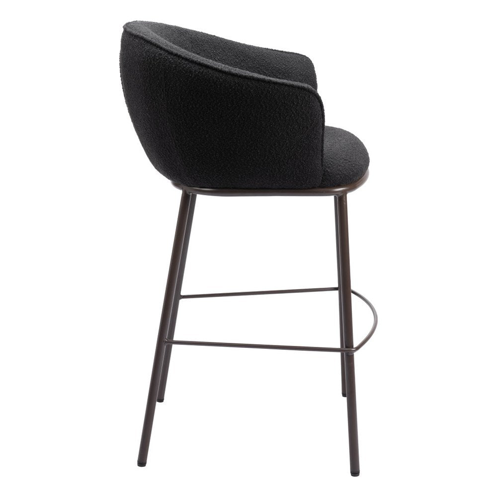 30" Black And Bronze Shearling And Fabric And Steel Bar Height Bar Chair
