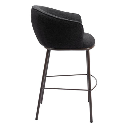 30" Black And Bronze Shearling And Fabric And Steel Bar Height Bar Chair