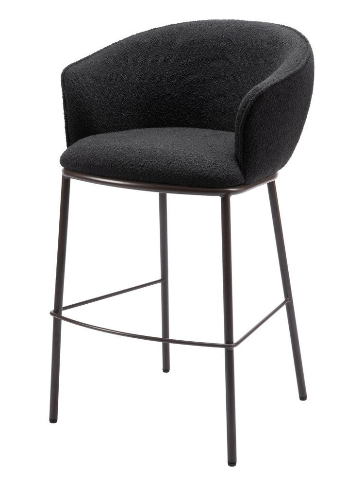 30" Black And Bronze Shearling And Fabric And Steel Bar Height Bar Chair