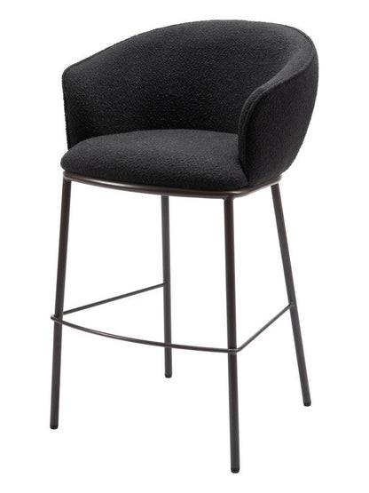 30" Black And Bronze Shearling And Fabric And Steel Bar Height Bar Chair