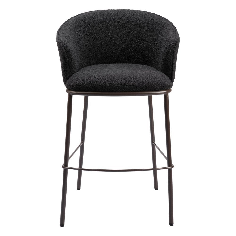 30" Black And Bronze Shearling And Fabric And Steel Bar Height Bar Chair