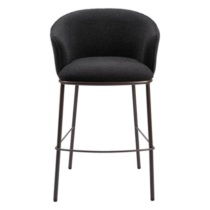 30" Black And Bronze Shearling And Fabric And Steel Bar Height Bar Chair