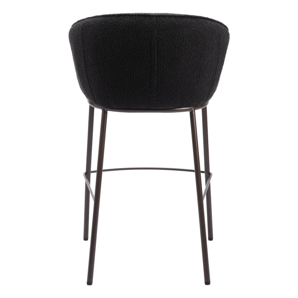 30" Black And Bronze Shearling And Fabric And Steel Bar Height Bar Chair