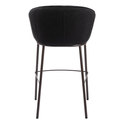 30" Black And Bronze Shearling And Fabric And Steel Bar Height Bar Chair