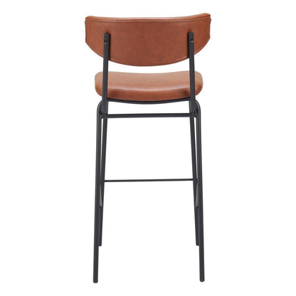 Set of Two 26" Brown And Black Faux Leather And Fabric And Steel Bar Height Bar Chairs