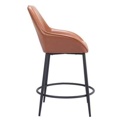 Set of Two 25" Brown And Black Faux Leather And Fabric And Steel Counter Height Bar Chairs