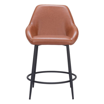 Set of Two 25" Brown And Black Faux Leather And Fabric And Steel Counter Height Bar Chairs