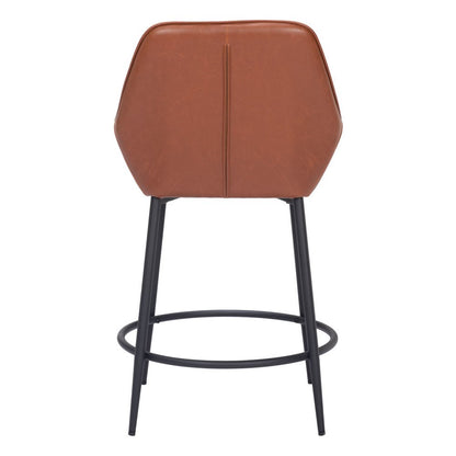 Set of Two 25" Brown And Black Faux Leather And Fabric And Steel Counter Height Bar Chairs