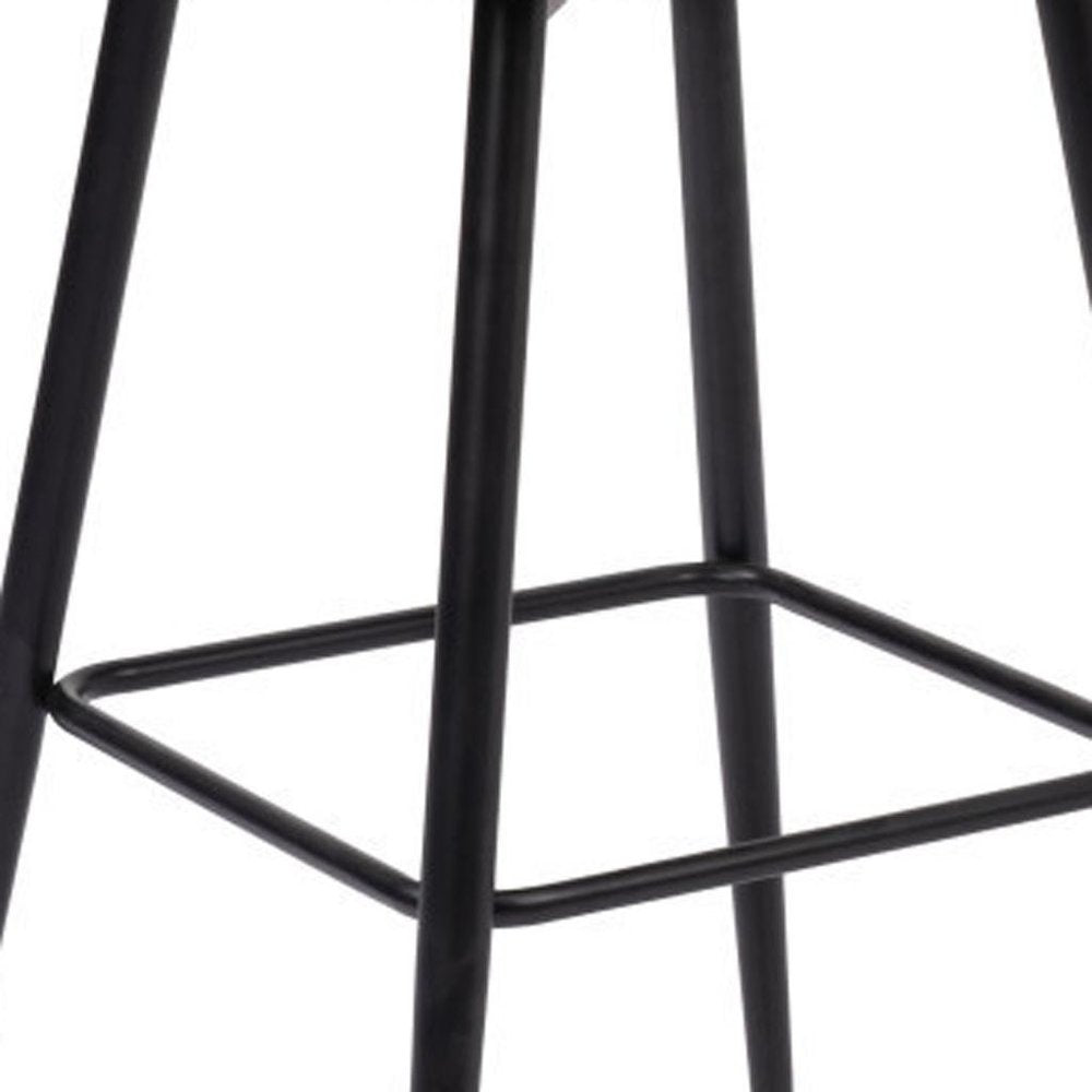 30" Brown And Black Faux Leather And Fabric And Steel Bar Height Swivel Bar Chair