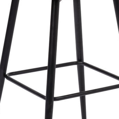 30" Brown And Black Faux Leather And Fabric And Steel Bar Height Swivel Bar Chair