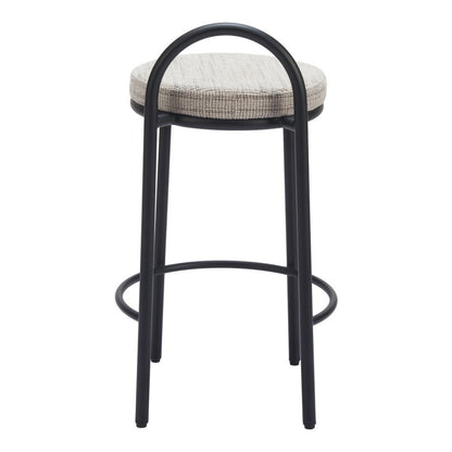 Set of Two 26" Beige And Black Chenille And Steel Low Back Counter Height Bar Chairs