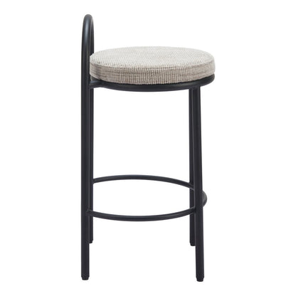 Set of Two 26" Beige And Black Chenille And Steel Low Back Counter Height Bar Chairs