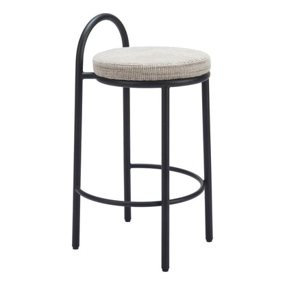 Set of Two 26" Beige And Black Chenille And Steel Low Back Counter Height Bar Chairs
