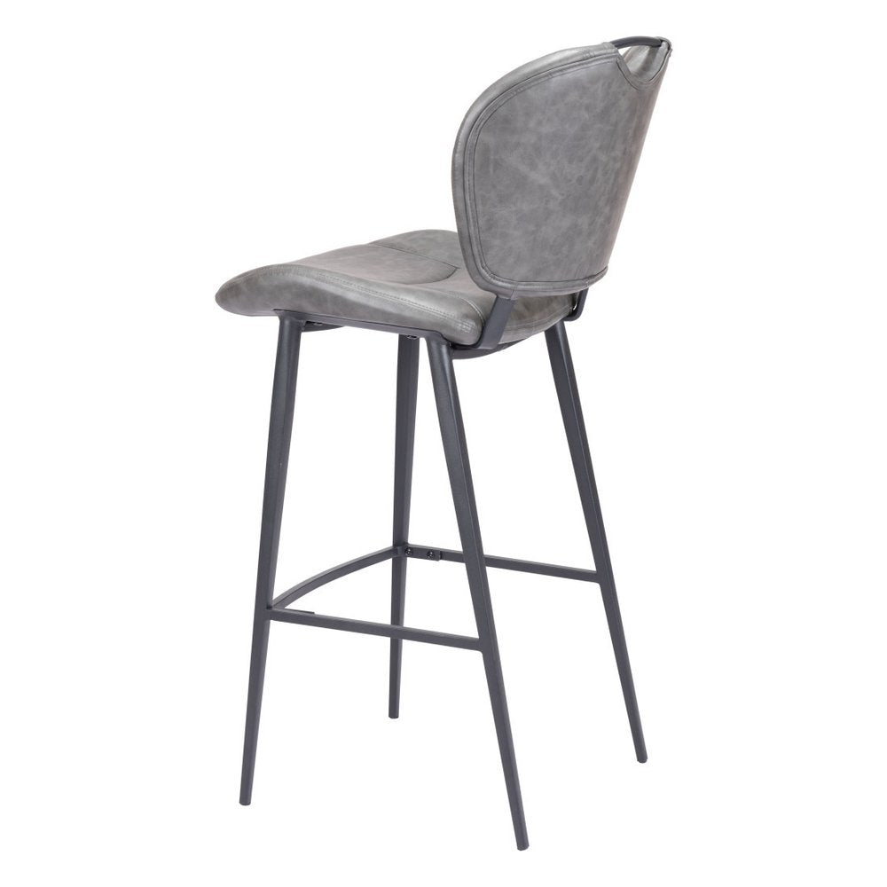 30" Gray And Black Faux Leather And Fabric And Steel Low Back Bar Height Bar Chair