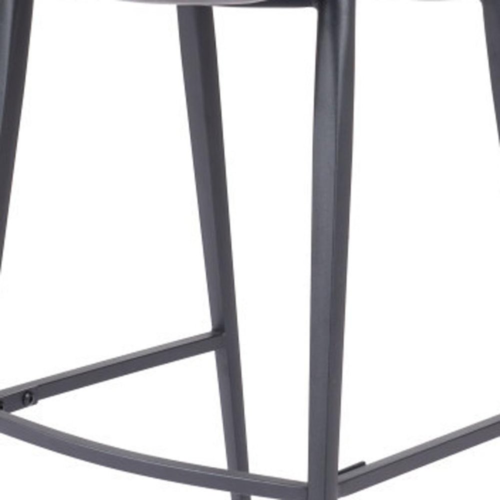 30" Gray And Black Faux Leather And Fabric And Steel Low Back Bar Height Bar Chair