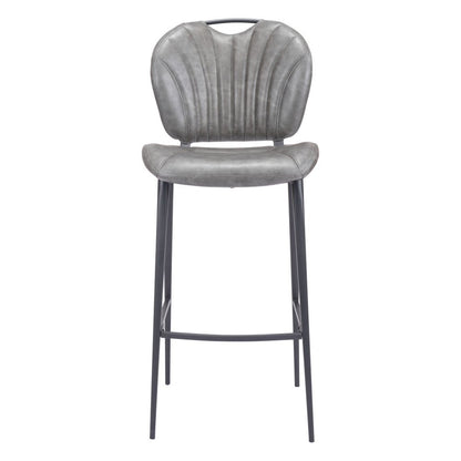 30" Gray And Black Faux Leather And Fabric And Steel Low Back Bar Height Bar Chair
