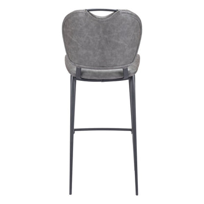30" Gray And Black Faux Leather And Fabric And Steel Low Back Bar Height Bar Chair